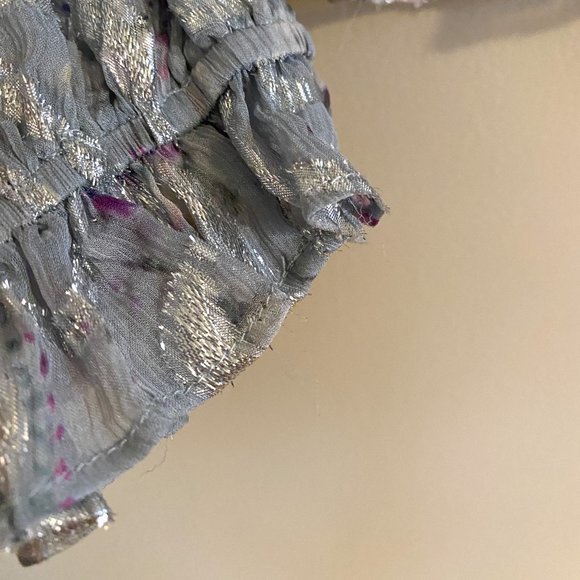 LoveShackFancy Erica Metallic Ruffled Silk Top in Silver Lake Blue Size Small - Picture 13 of 14